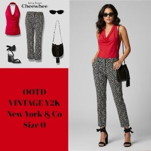 New York & Company 7th Avenue VTG Y2K Pants Cropped Ankle Chic Black White Red 0